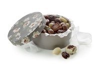 Hatte&aelig;ske brun/hvid blomst med luksus chokolade- & &aelig;g | 500g