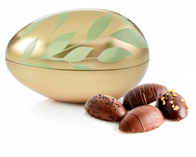 Metal&aelig;g guld med gr&oslash;nne blade 7 stk. Marcipan&aelig;g|140g