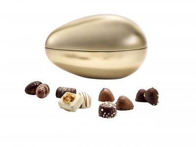 Guld Metalæg Struds med 1000g chokolade og marcipan