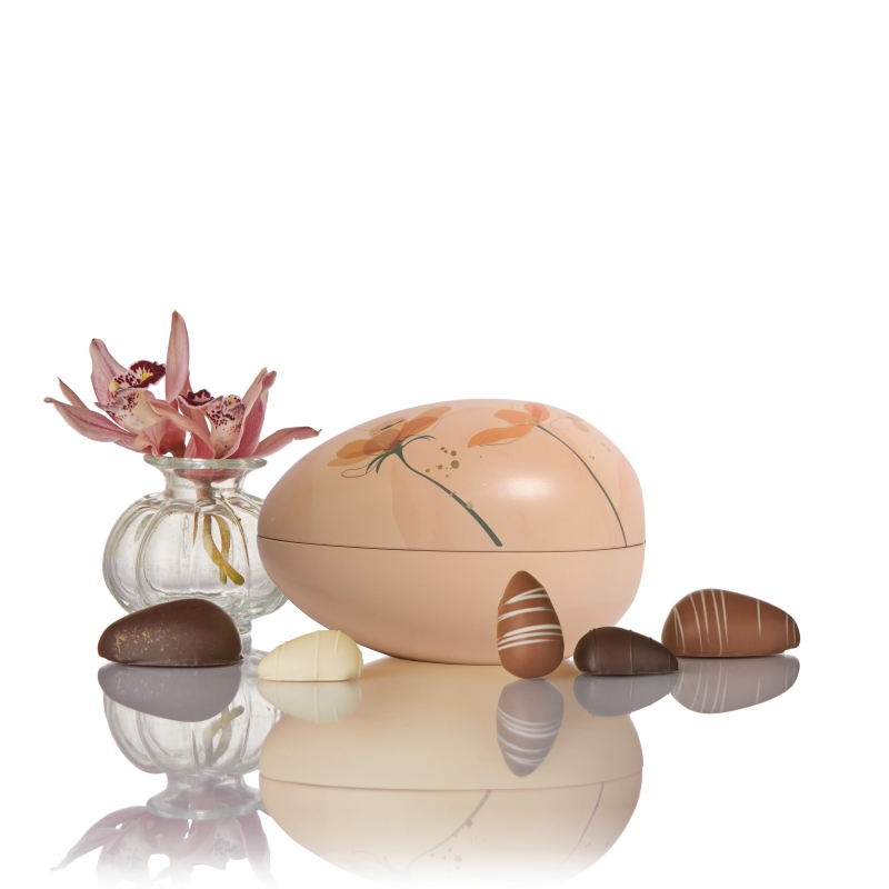 Orange Cocoture metal&aelig;g med blomster med marcipan&aelig;g |275g